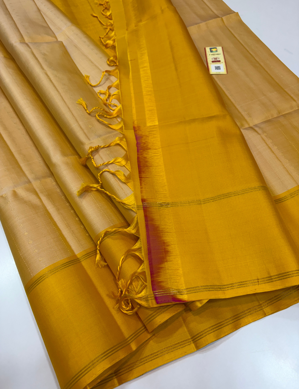 Mustard Gold with Golden Beige Handloom Pure Softsilk Saree with Silk Mark