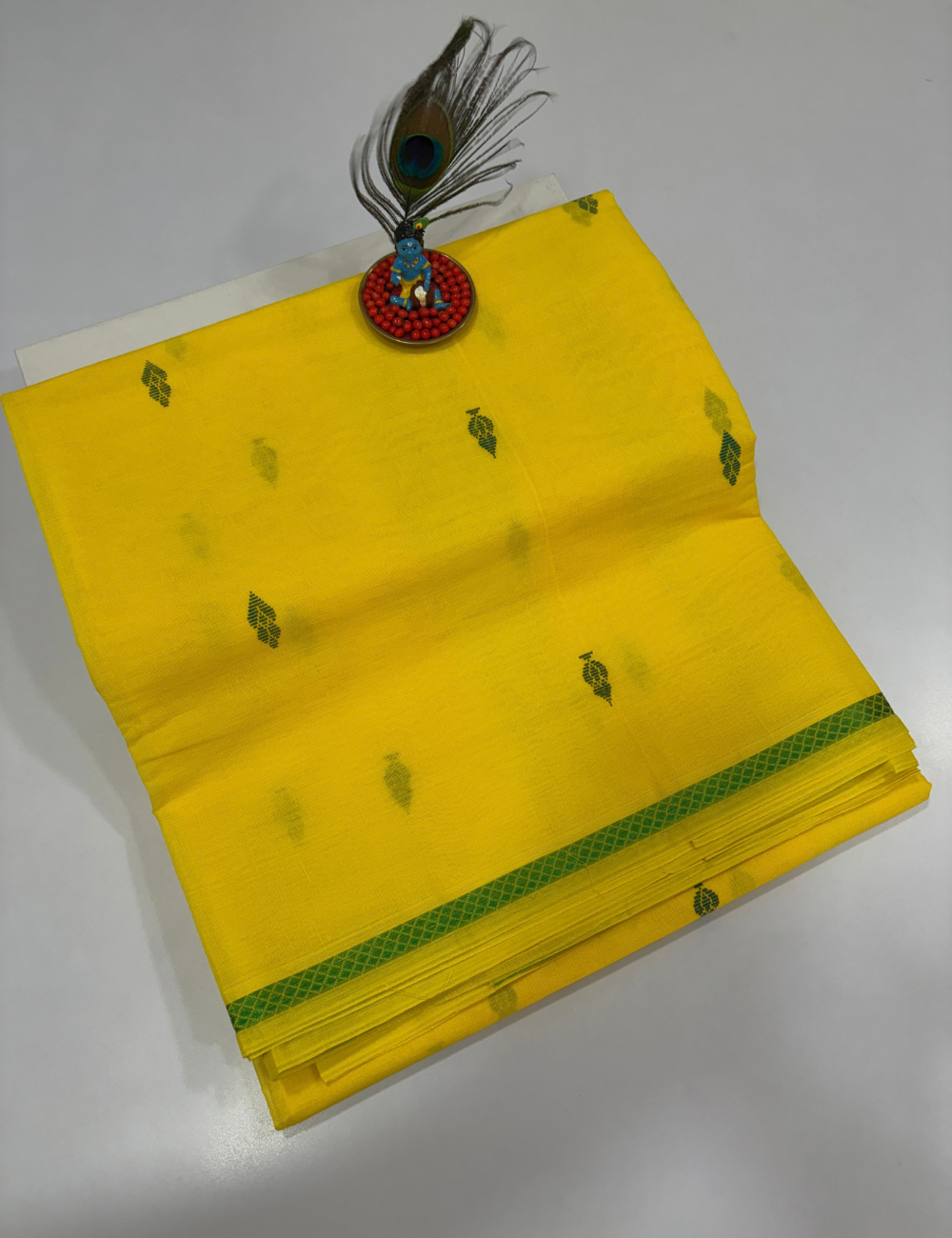 Traditional Yellow Pure Cotton Saree with Thread Putta & Border