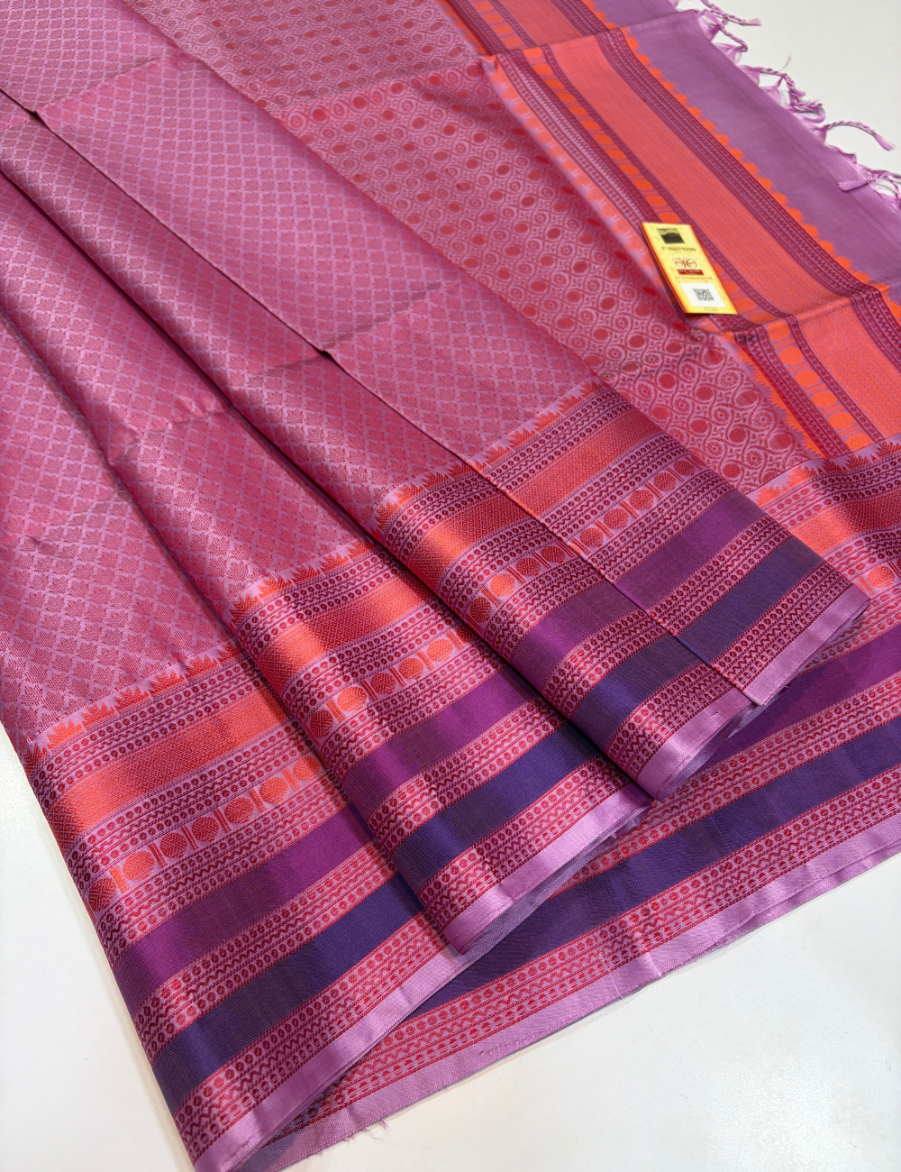 Full Brocade Baby pink colour Handloom Pure Soft Silk Saree with Silk Thread Kanchi Border | Silk Mark Certified