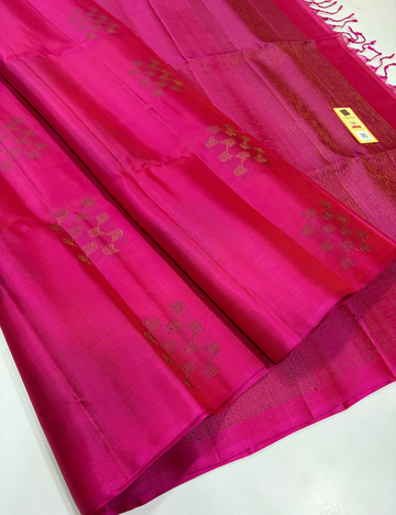 Borderless Royal Pink Neam Jari Putta Weaves Handloom Pure Soft Silk Saree with Silk Mark