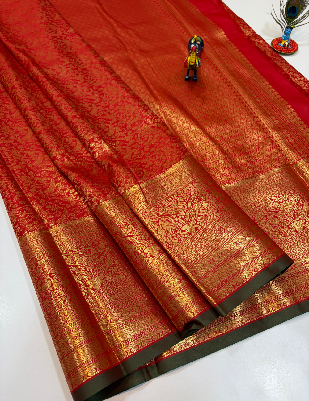 Semi Bridal Semi Silk Saree in Red Monotone | Full Brocade Weaving | Aadithya Handlooms