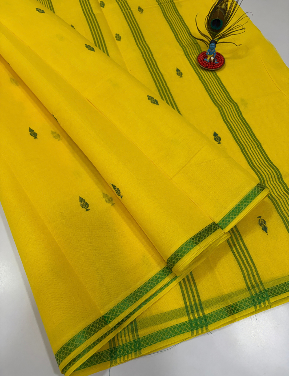 Traditional Yellow Pure Cotton Saree with Thread Putta & Border