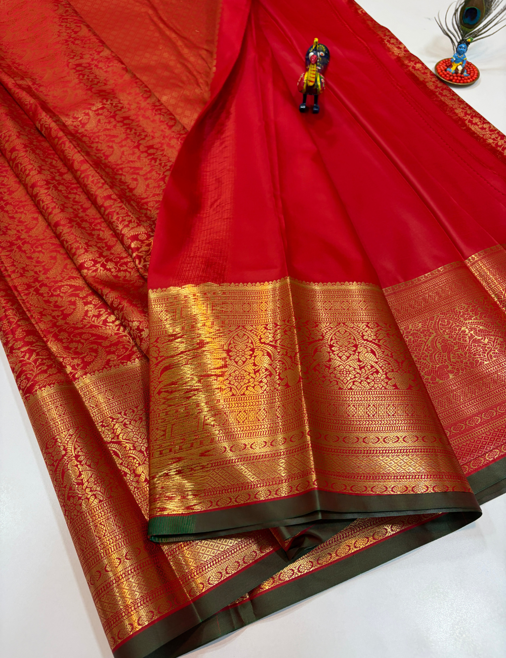 Semi Bridal Semi Silk Saree in Red Monotone | Full Brocade Weaving | Aadithya Handlooms