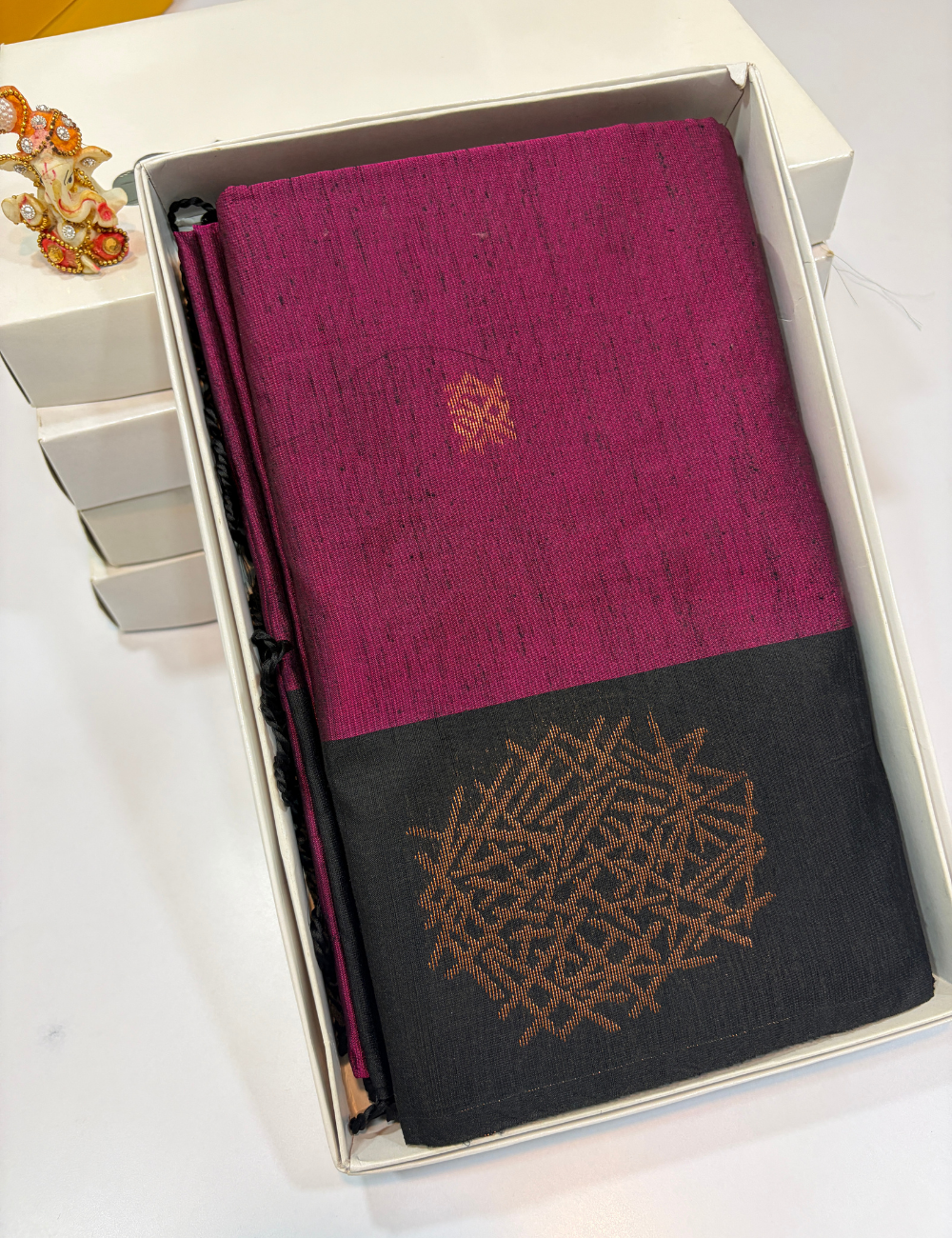 Beetroot Pink with Black Contrast Border Dubion Semi Silk Saree – Handloom