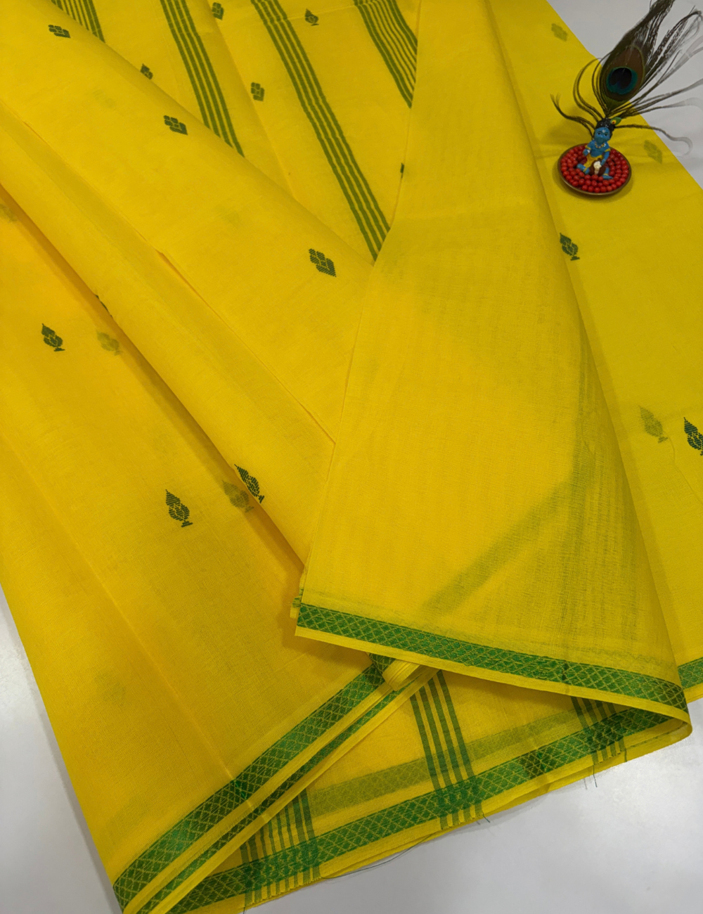Traditional Yellow Pure Cotton Saree with Thread Putta & Border