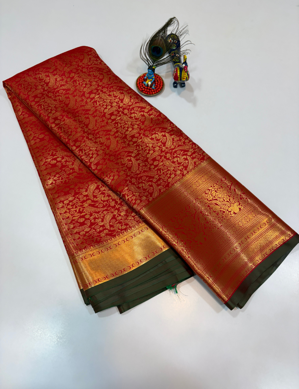 Semi Bridal Semi Silk Saree in Red Monotone | Full Brocade Weaving | Aadithya Handlooms