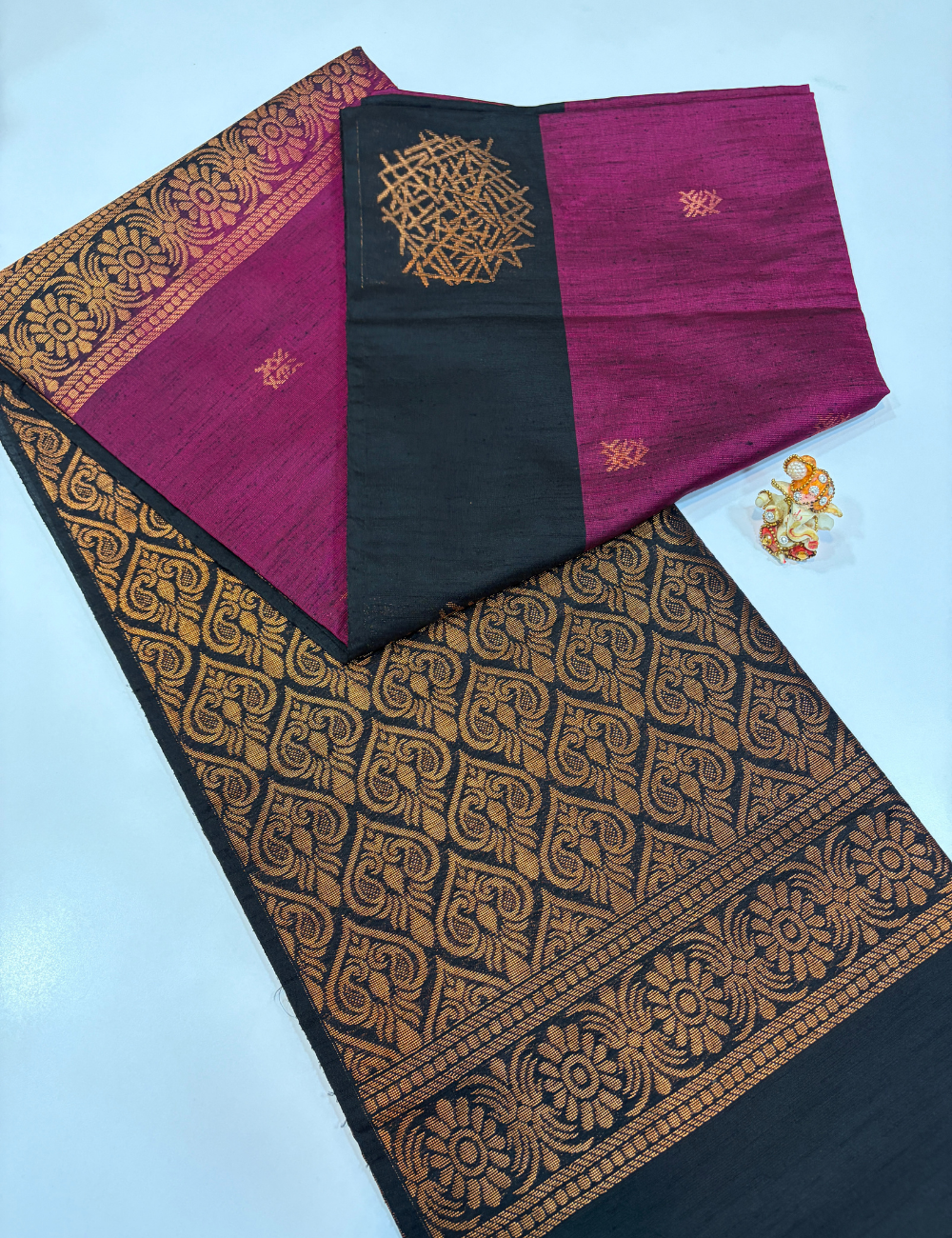 Beetroot Pink with Black Contrast Border Dubion Semi Silk Saree – Handloom