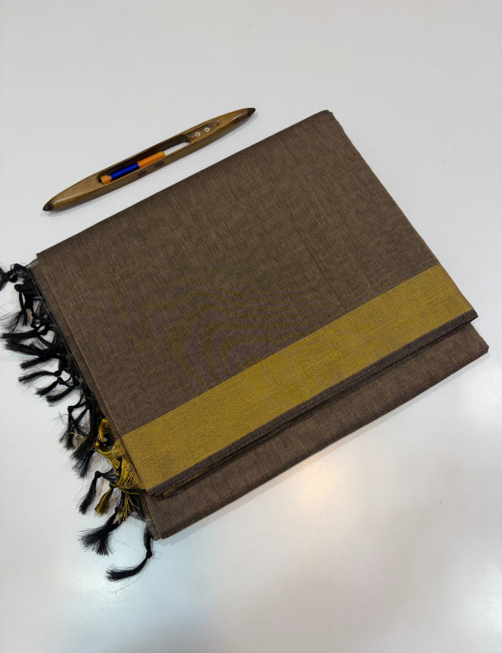 Choco Brown Negamam Pure Cotton Saree – Plain Body with Self Colour Pallu & Blouse | Golden Jari Tissue Border
