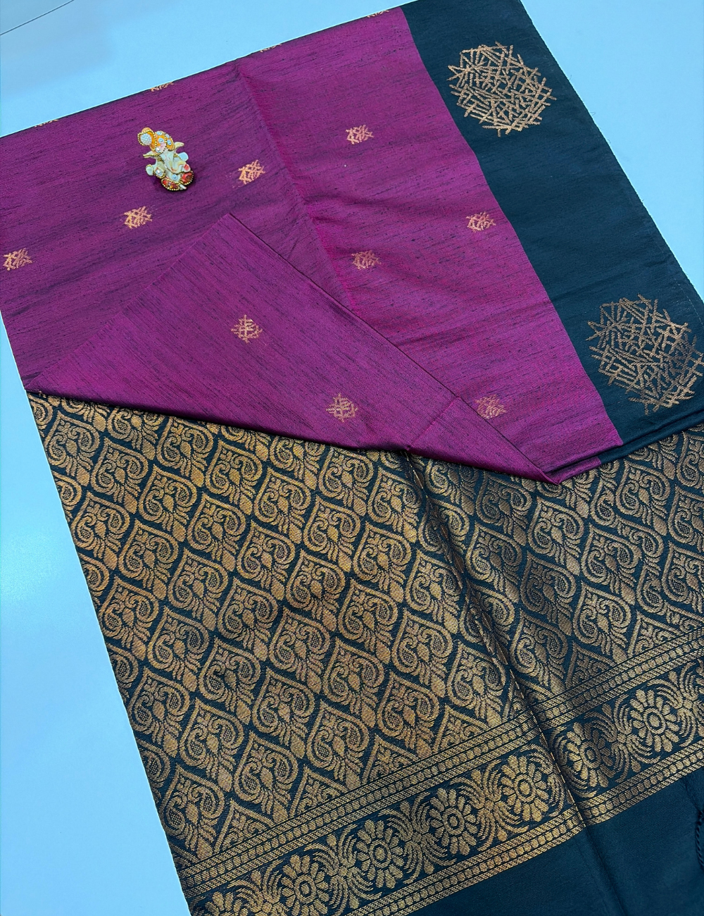 Beetroot Pink with Black Contrast Border Dubion Semi Silk Saree – Handloom