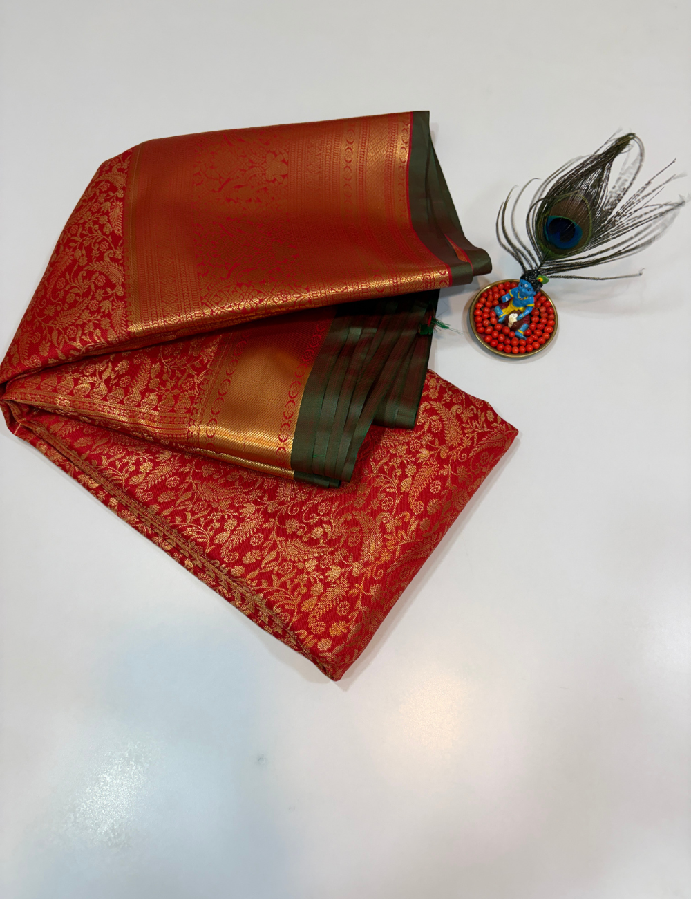 Semi Bridal Semi Silk Saree in Red Monotone | Full Brocade Weaving | Aadithya Handlooms