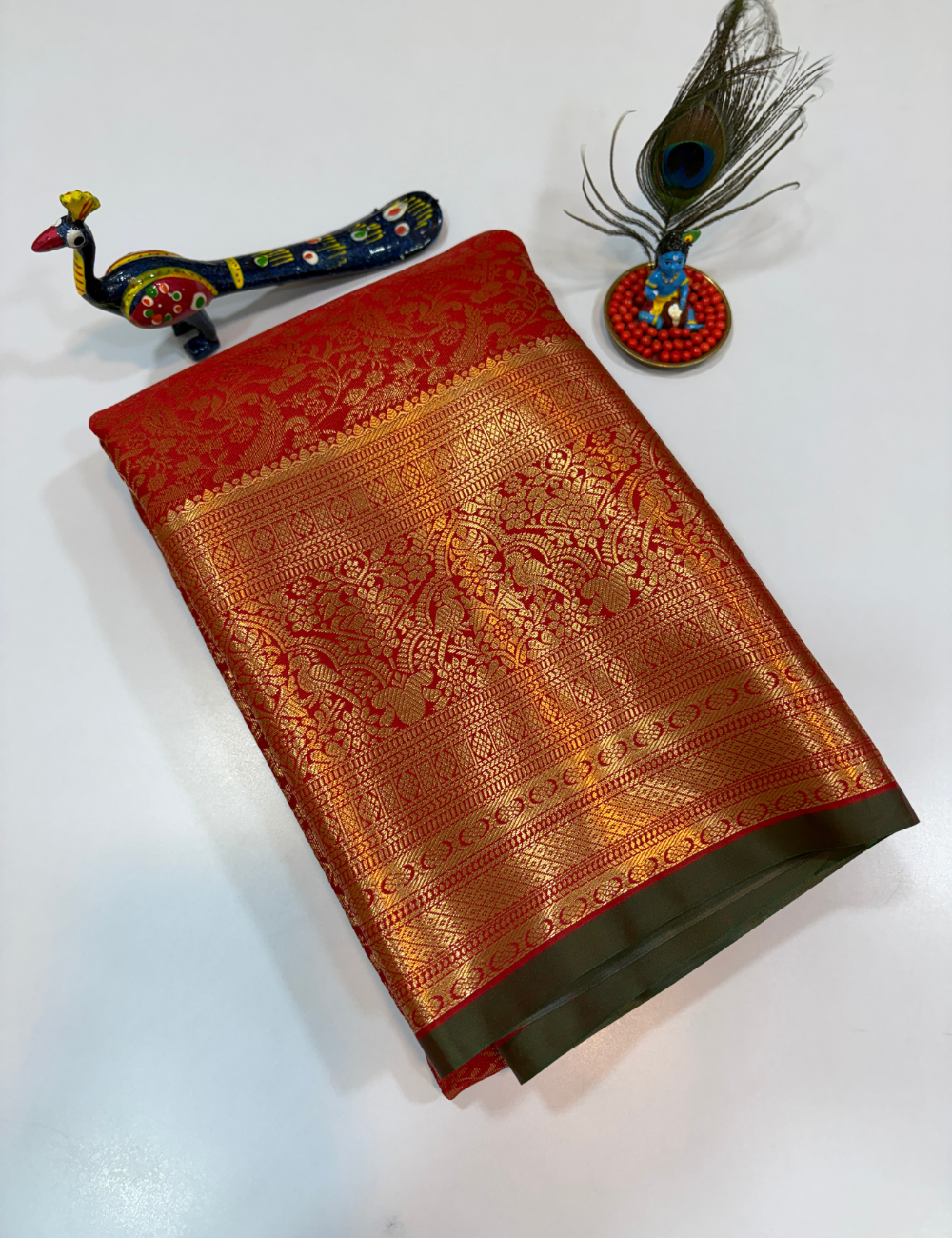 Semi Bridal Semi Silk Saree in Red Monotone | Full Brocade Weaving | Aadithya Handlooms