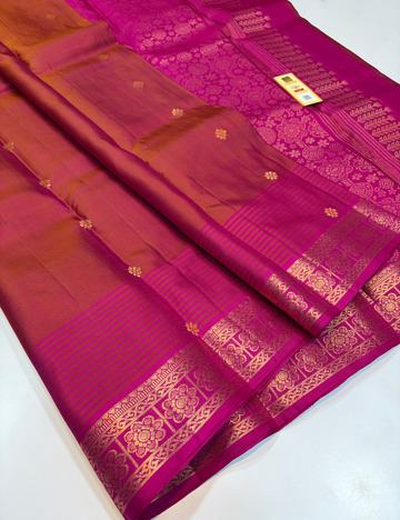 Rust with Pink Dual Tone Rani Pink Pallu & Blouse Kanchi Border Handloom Pure Soft Silk Saree