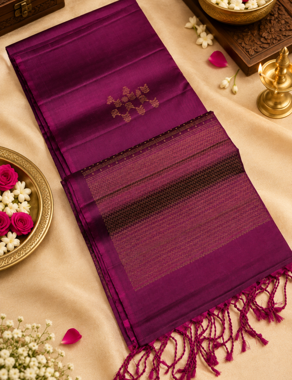Purple Borderless Neam Jari Pure Softsilk Saree