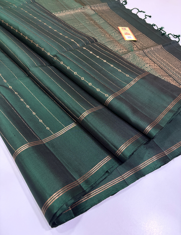 ottle Green Borderless SilkMark Certified Handloom Pure Soft Silk Saree with Monotone Blouse – Vairaoosi Design