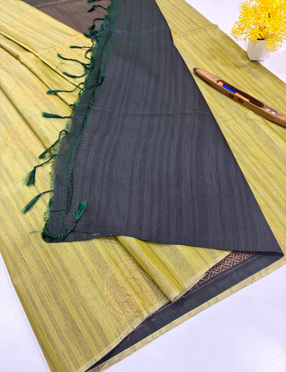 Mustard Olive Green Soft Silk Saree with Bottle Green Pallu | Elegant Festive & Traditional Wear