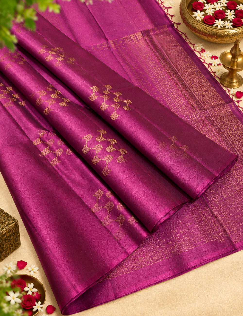 Purple Borderless Neam Jari Pure Softsilk Saree