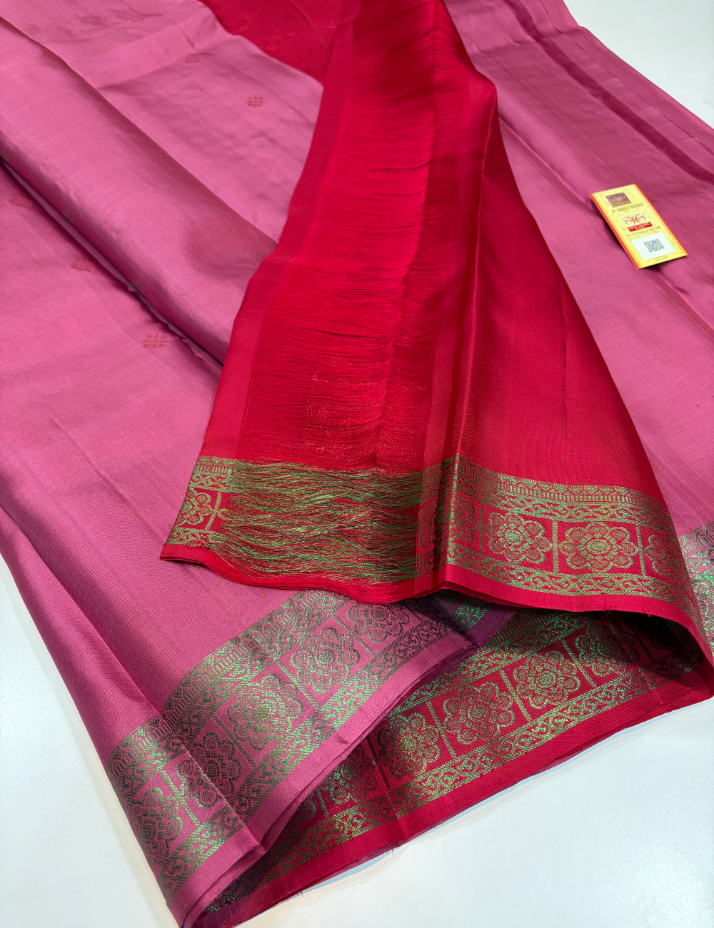 Dual Tone Pink Handloom Pure Soft Silk Saree with Silk Mark | Kanchi Border with Zari Buttas
