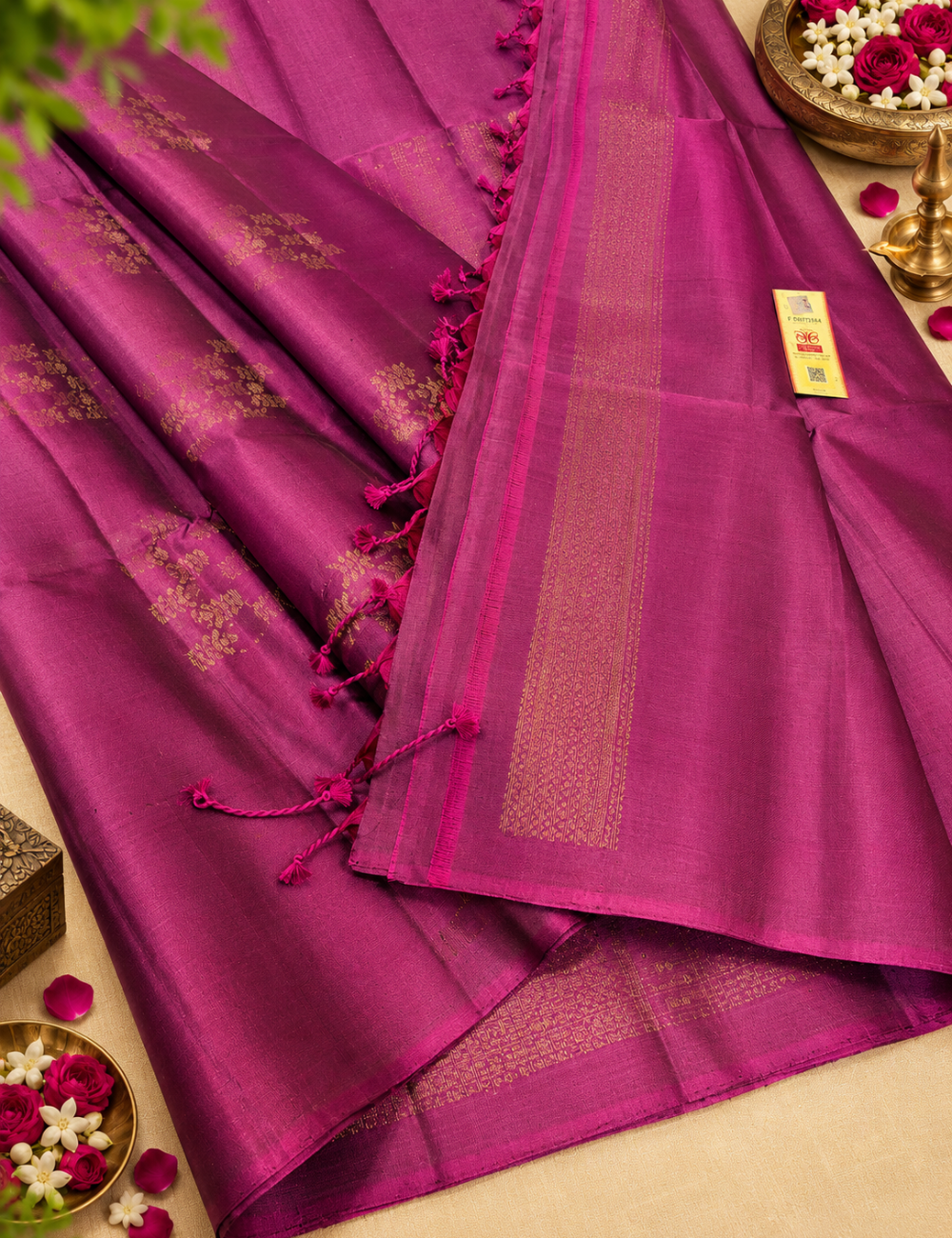 Purple Borderless Neam Jari Pure Softsilk Saree