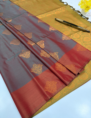 Semi Softsilk Saree in Manthulir Dual Colour with Maroon Contrast Border