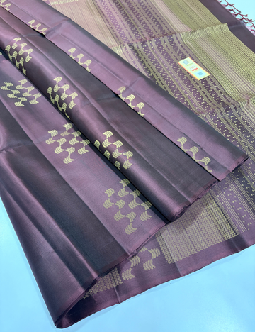 Borderless Coffee Brown Neam Jari Putta Weaves Handloom Pure Soft Silk Saree with Silk Mark