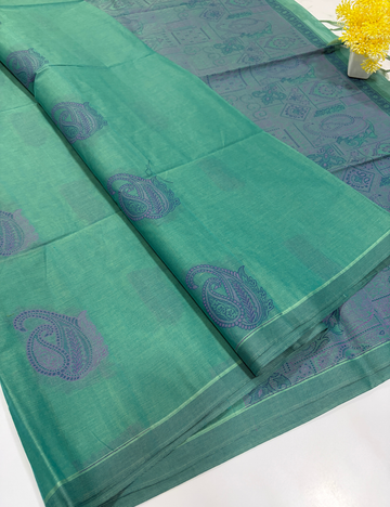 Negamam Pure Cotton Thread Putta Borderless Saree – Mint Green