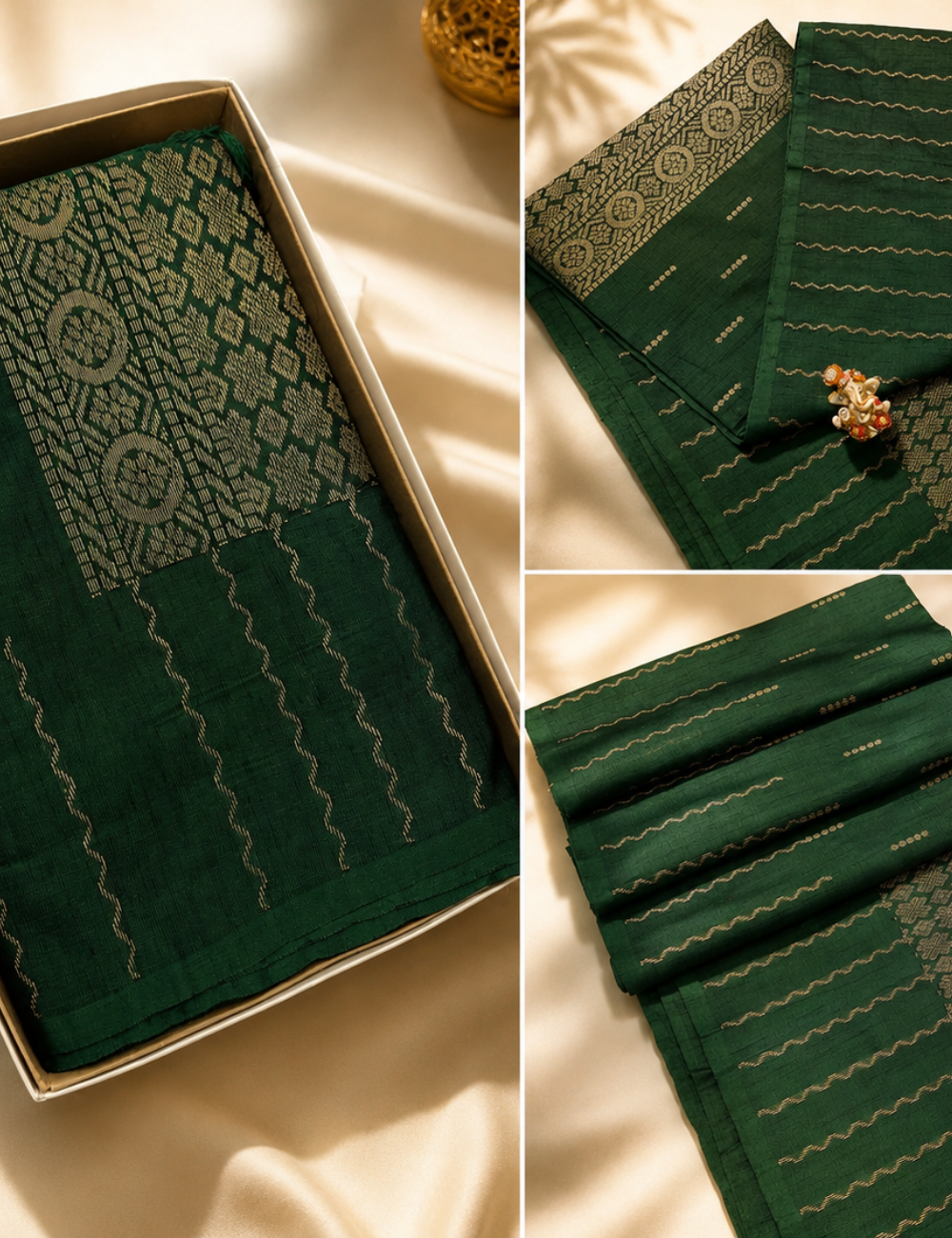 Bottle Green Dubion Semi Silk Saree – Handloom