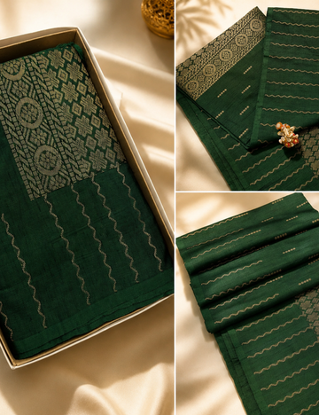 Bottle Green Dubion Semi Silk Saree – Handloom
