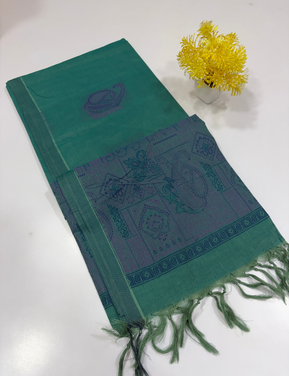 Negamam Pure Cotton Thread Putta Borderless Saree – Mint Green