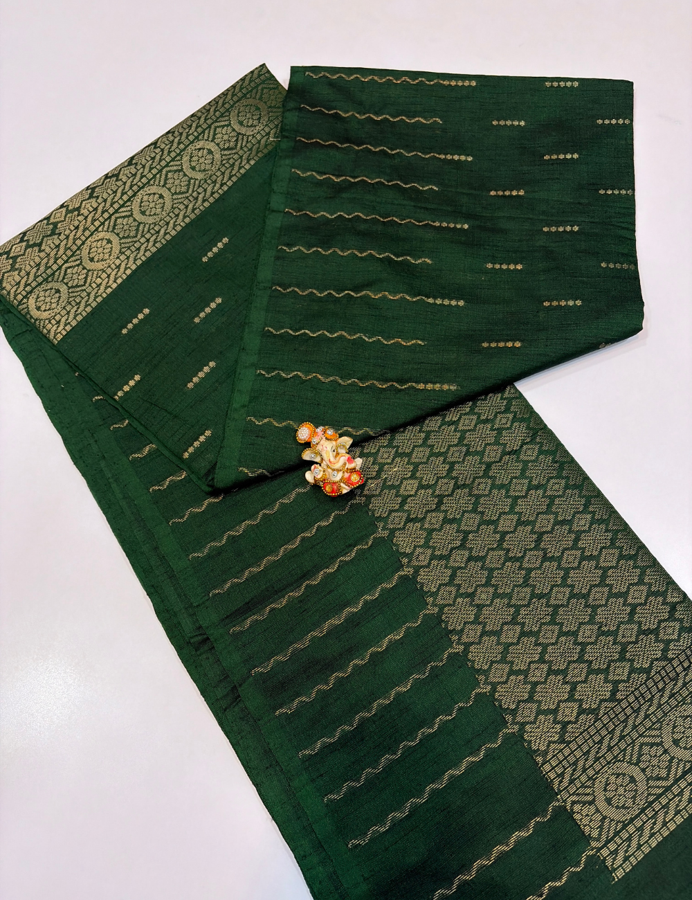 Bottle Green Dubion Semi Silk Saree – Handloom