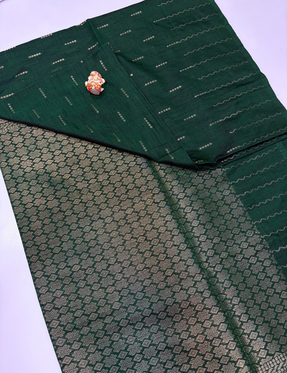 Bottle Green Dubion Semi Silk Saree – Handloom