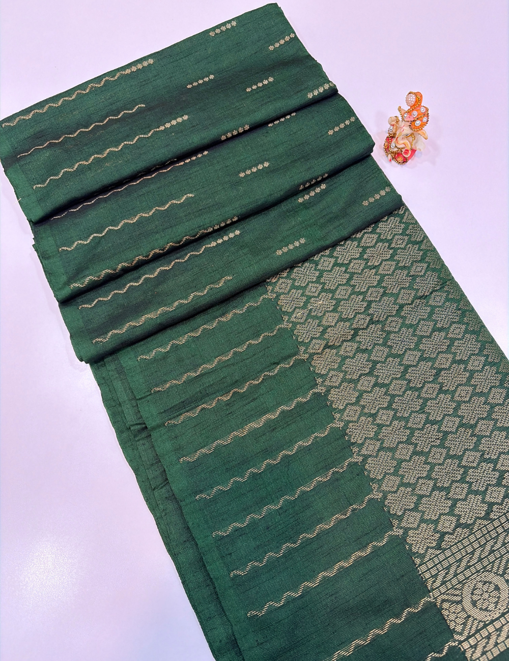 Bottle Green Dubion Semi Silk Saree – Handloom