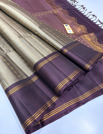Grey with Purple Contrast Border SilkMark Certified Handloom Pure Soft Silk Saree with Blouse – Vairaoosi Design