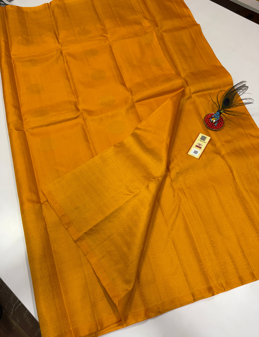 Handloom Pure Soft Silk Saree in Mustard Gold with Self Colour Turning Border | Double Warp | Fancy Buttas | Silk Mark Certified