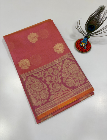 Light Pink Handloom Silk Cotton 3 Pc Salwar Set with Self Weave Floral Jacquard | Soft Elegant Monotone Ethnic Dress Material