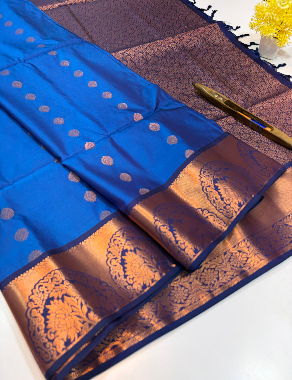Kanchi Border Semi Soft Silk Saree – Royal Blue with Navy Blue