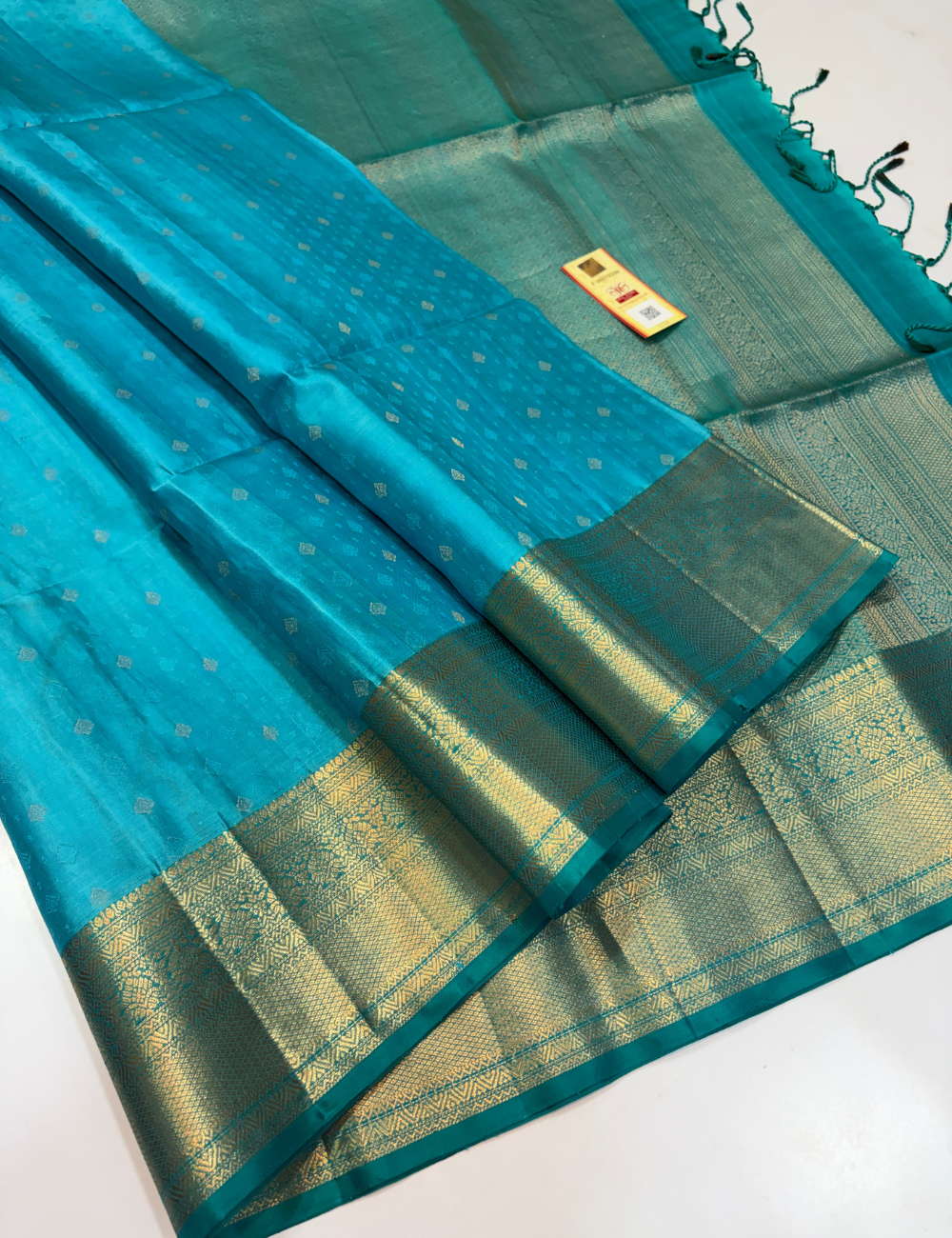 Sea Blue Self Colour Full Brocade Handloom Pure Soft Silk Saree with Kanchi Border | Silk Mark Certified