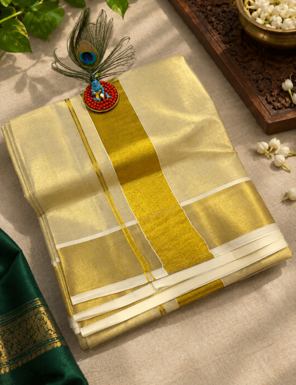 Pure Tissue Cotton Sandal Saree with Tissue Border