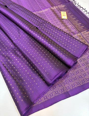 Deep Violet Pure Soft Silk Saree Borderless with Gold Jari Puttas | Elegant Handloom Festive Saree