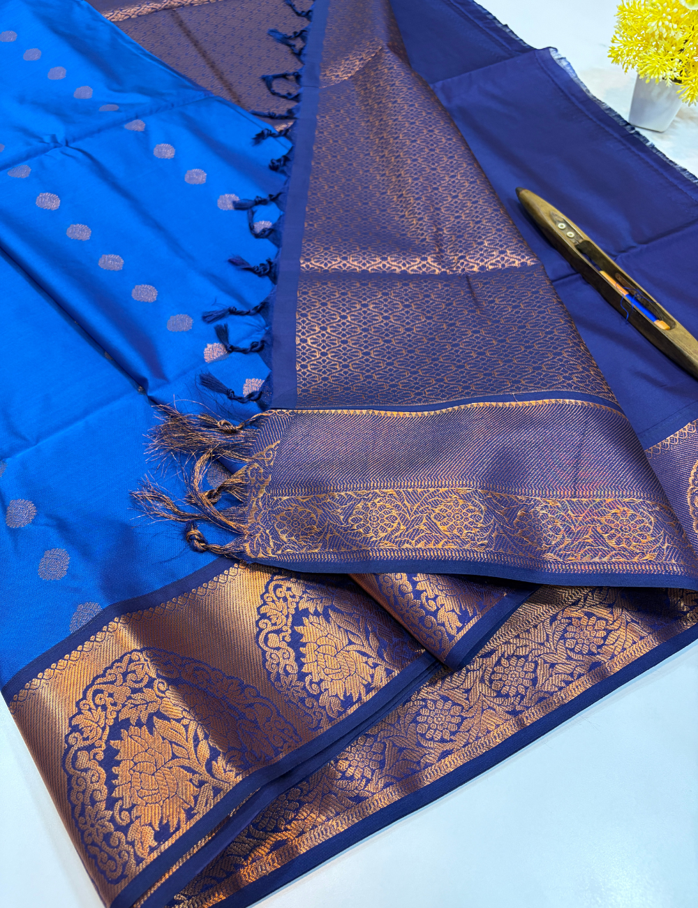 Kanchi Border Semi Soft Silk Saree – Royal Blue with Navy Blue