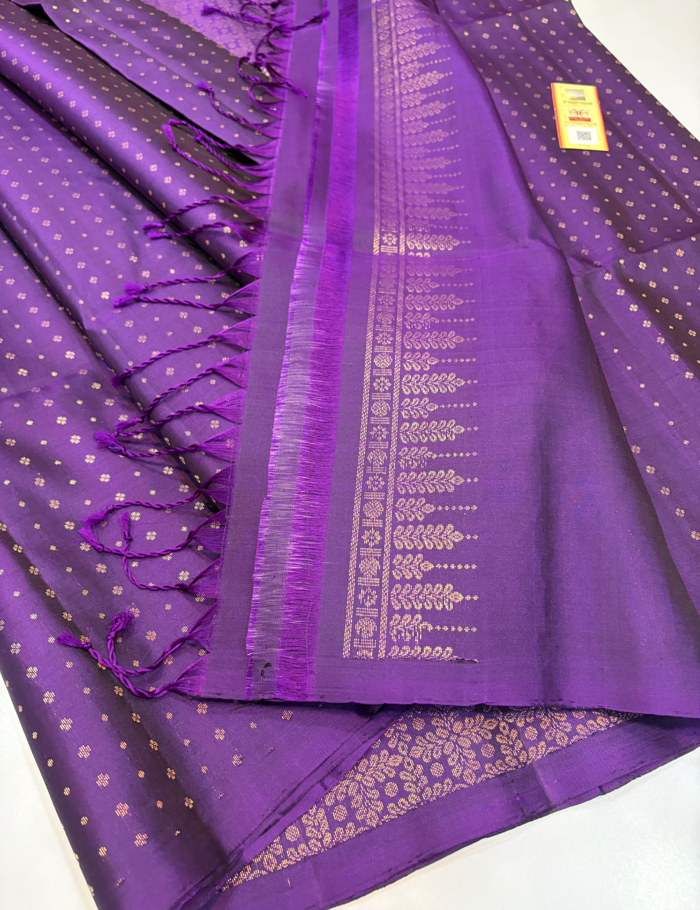 Deep Violet Pure Soft Silk Saree Borderless with Gold Jari Puttas | Elegant Handloom Festive Saree