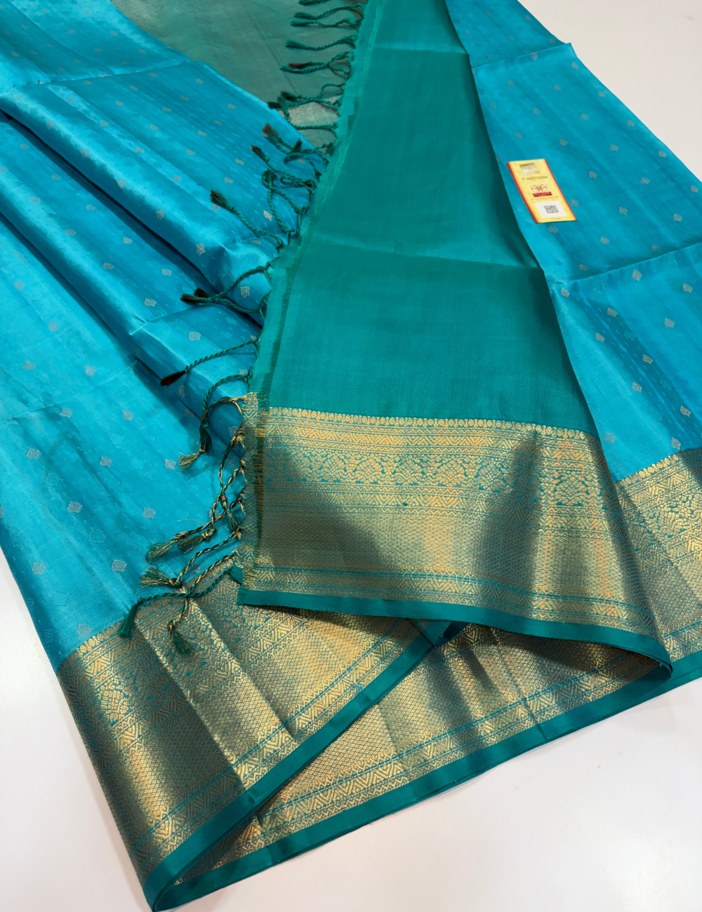 Sea Blue Self Colour Full Brocade Handloom Pure Soft Silk Saree with Kanchi Border | Silk Mark Certified