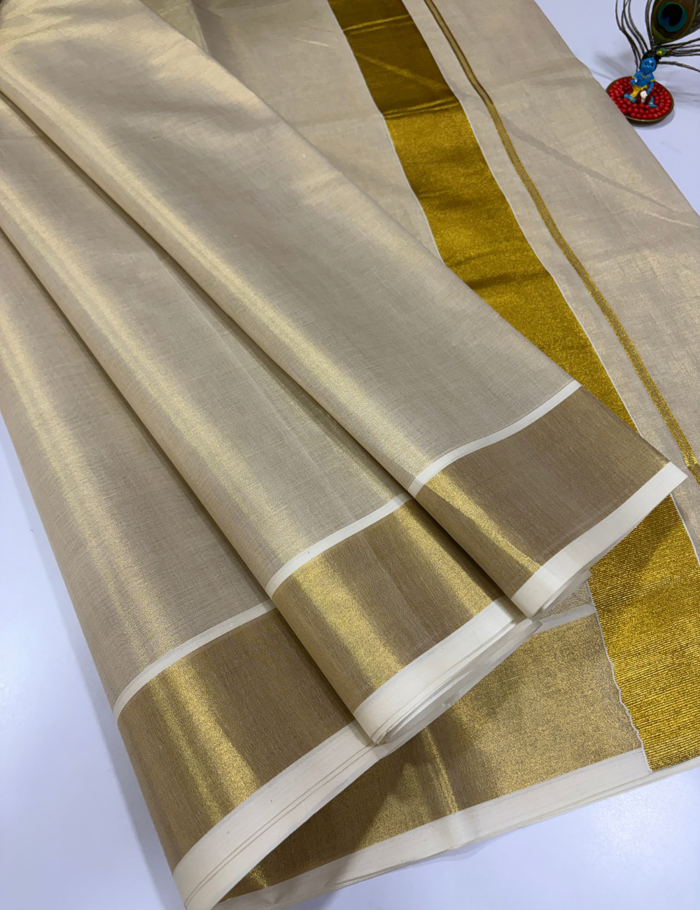 Pure Tissue Cotton Sandal Saree with Tissue Border