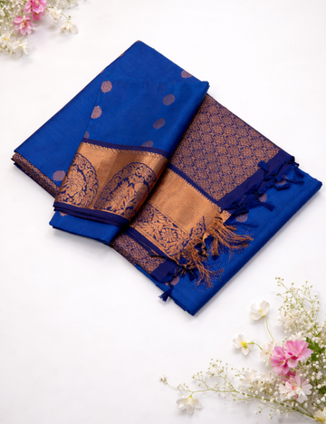 Kanchi Border Semi Soft Silk Saree – Royal Blue with Navy Blue