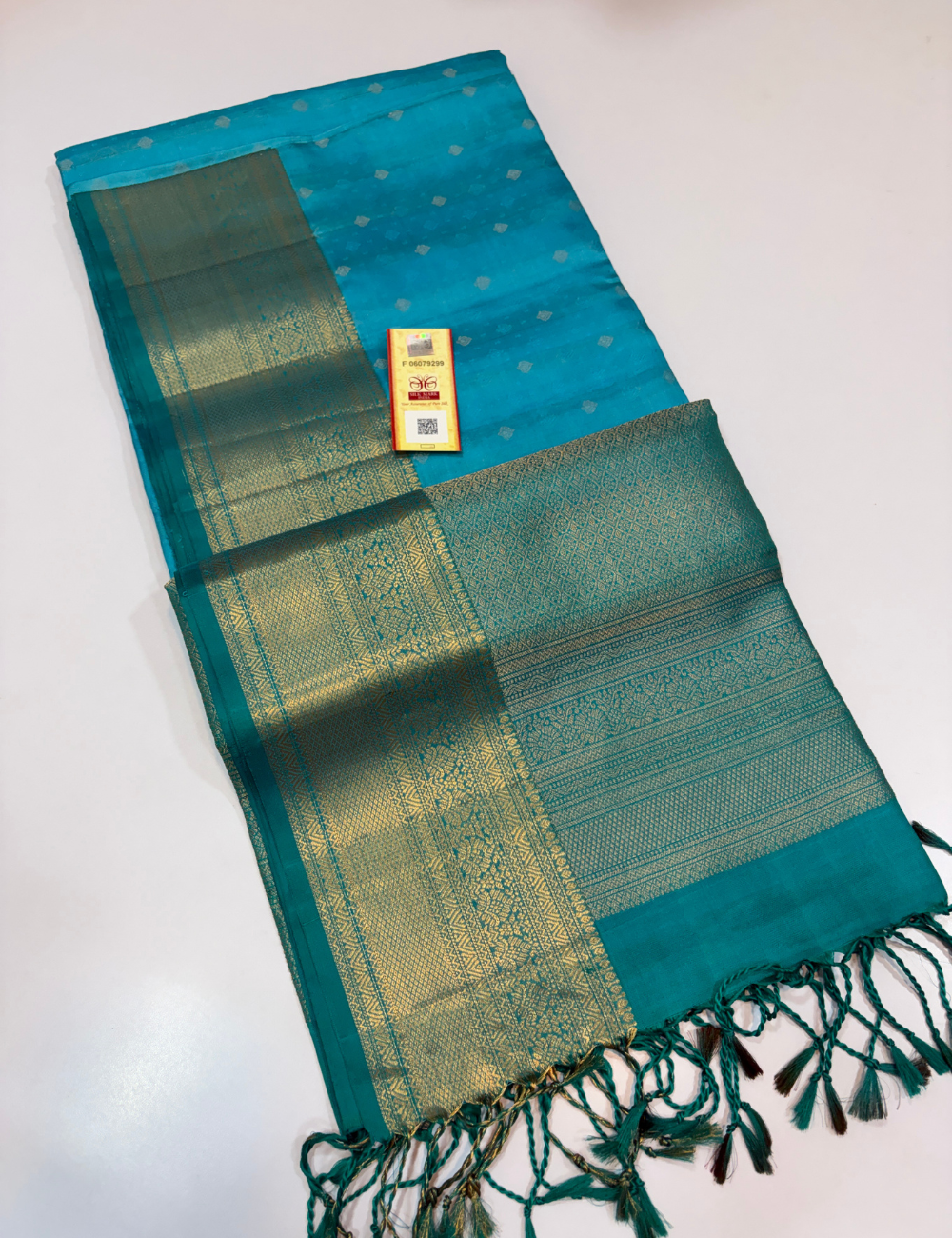 Sea Blue Self Colour Full Brocade Handloom Pure Soft Silk Saree with Kanchi Border | Silk Mark Certified