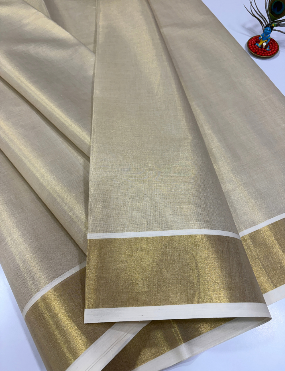 Pure Tissue Cotton Sandal Saree with Tissue Border