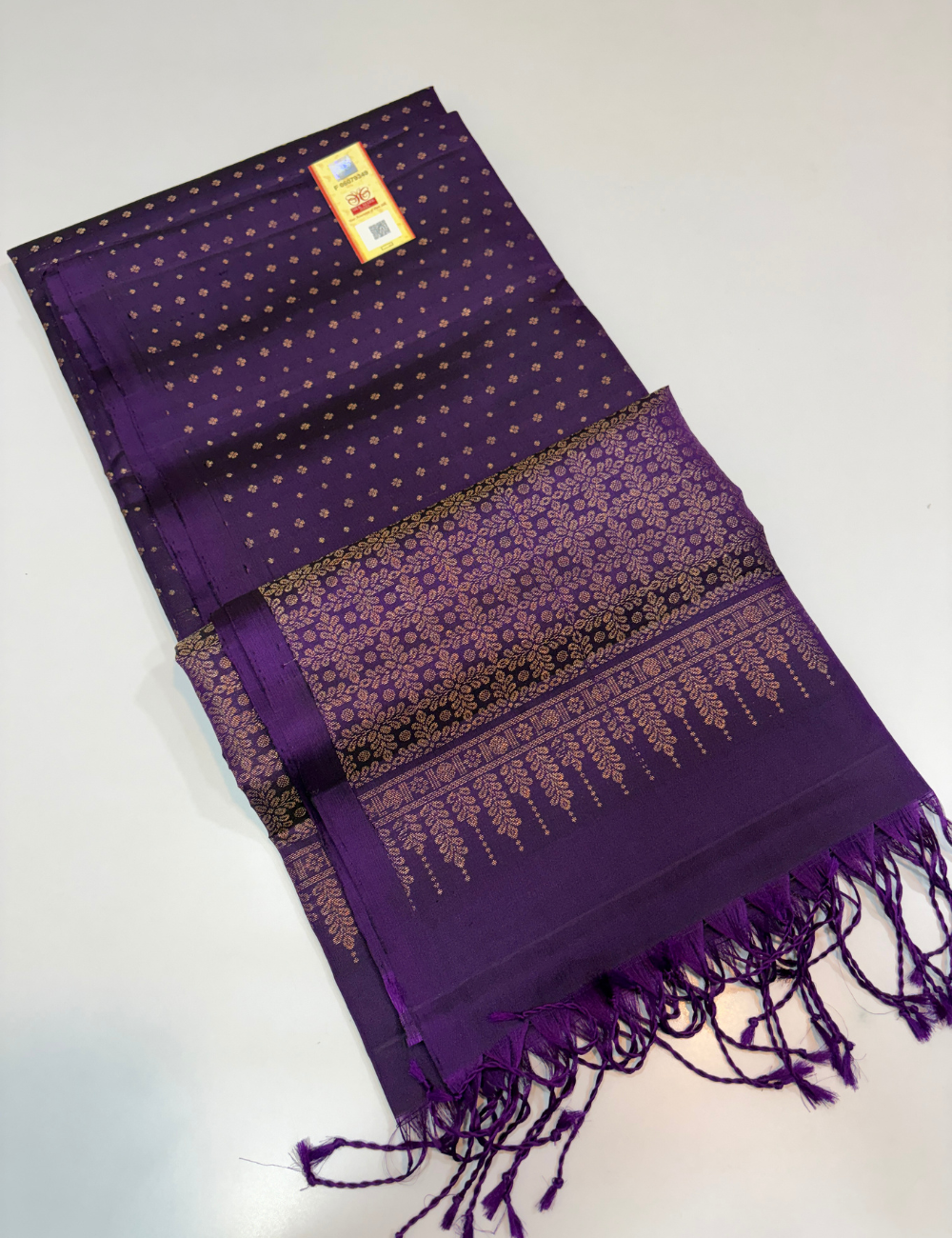 Deep Violet Pure Soft Silk Saree Borderless with Gold Jari Puttas | Elegant Handloom Festive Saree