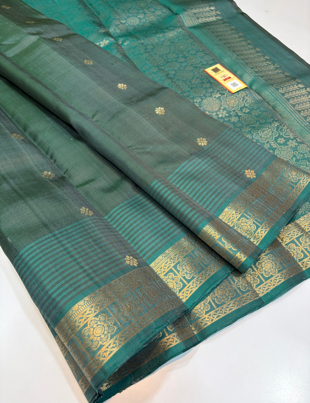 Deep Teal Green Dual Tone Rani Pink Pallu Kanchi Border Handloom Pure Soft Silk Saree