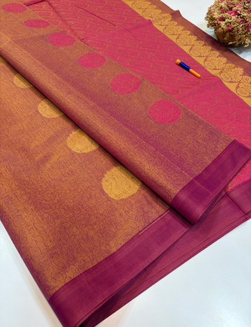 Negamam 80s Count Pure Cotton Saree in Onion Colour with Contrast Border | Without Jari | Self Colour Pallu | Plain Blouse