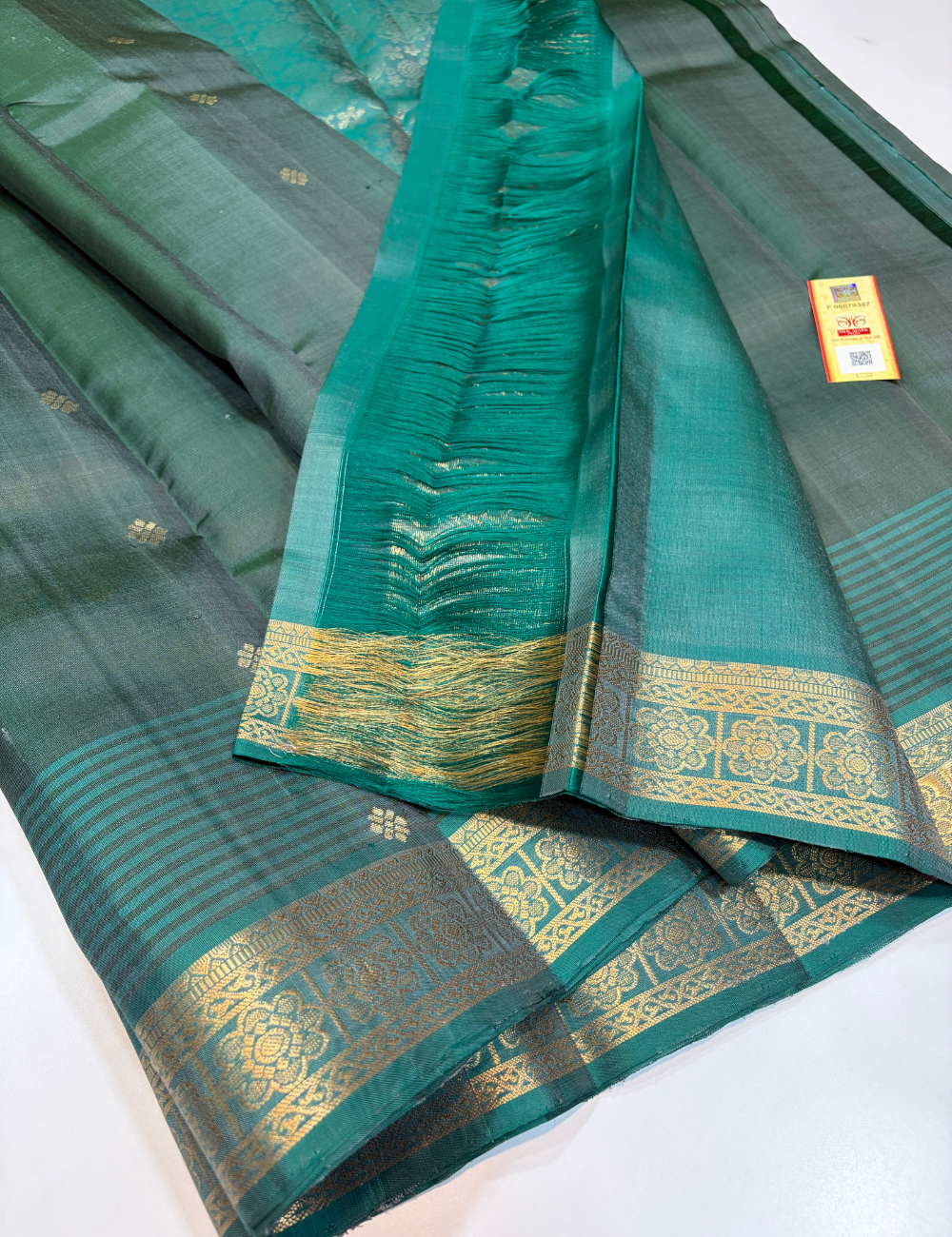 Deep Teal Green Dual Tone Rani Pink Pallu Kanchi Border Handloom Pure Soft Silk Saree