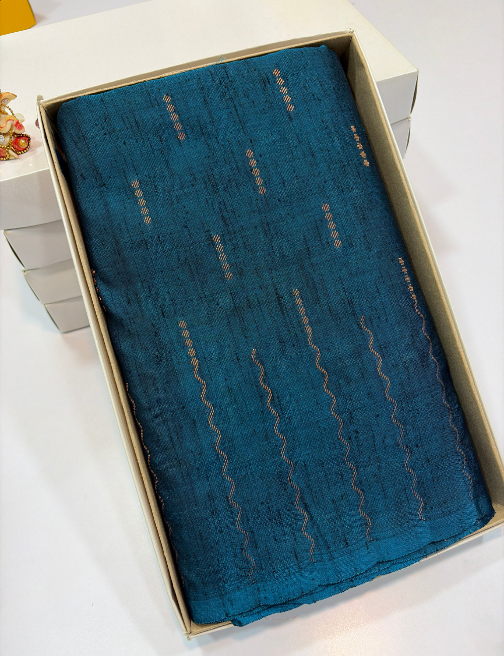 Petrol Teal Blue Dubion Silk Saree – Handloom